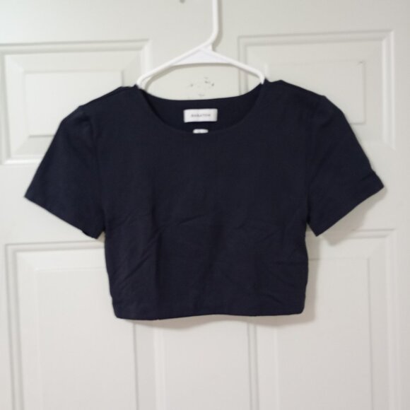 Babaton Shirt Women's Sz S Black Contour Baby Tee Cropped Top Crew Smooth Tight - Picture 1 of 8